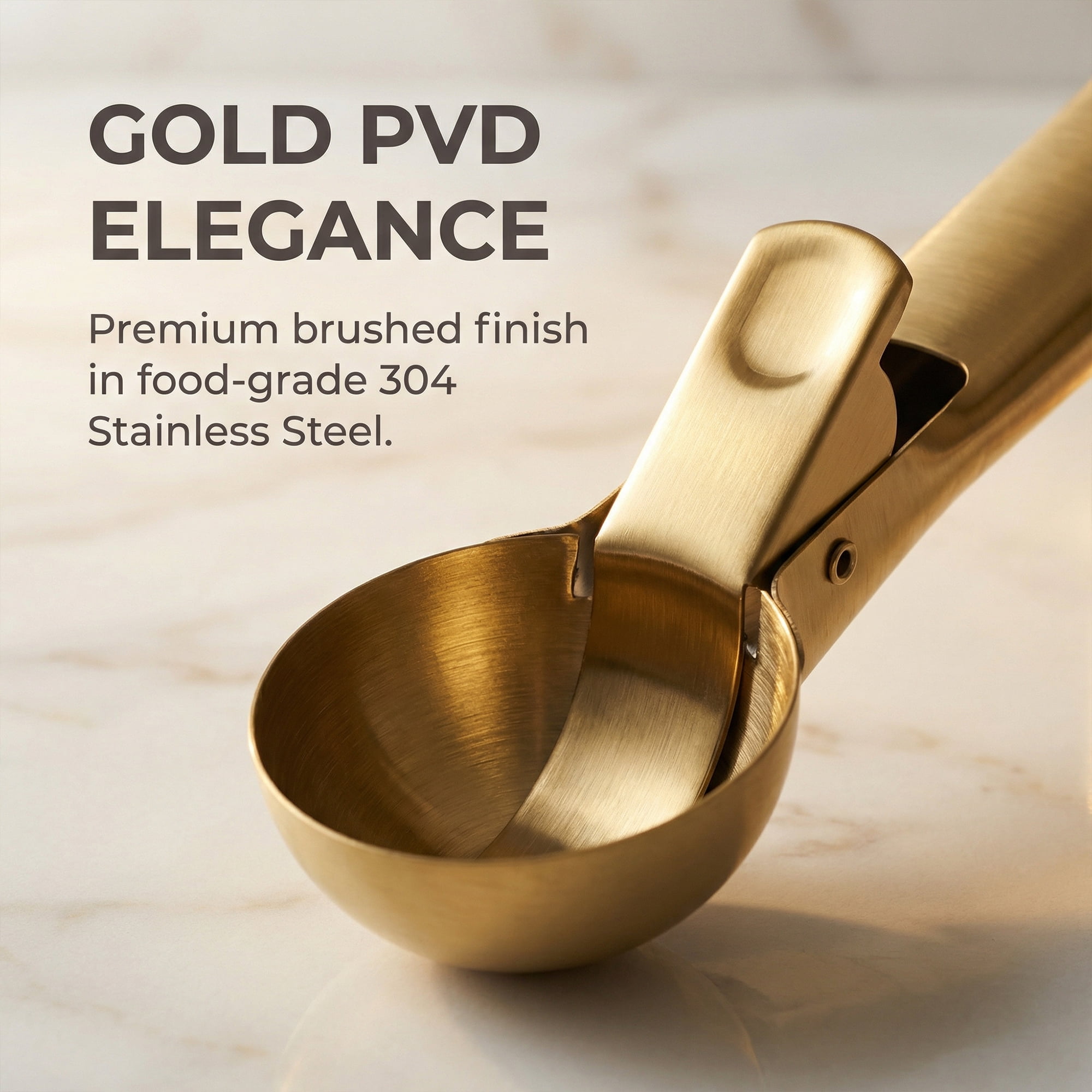 Unique Bargains Stainless Steel Ice Cream Scoop with Durable Handle Gold 7.2in