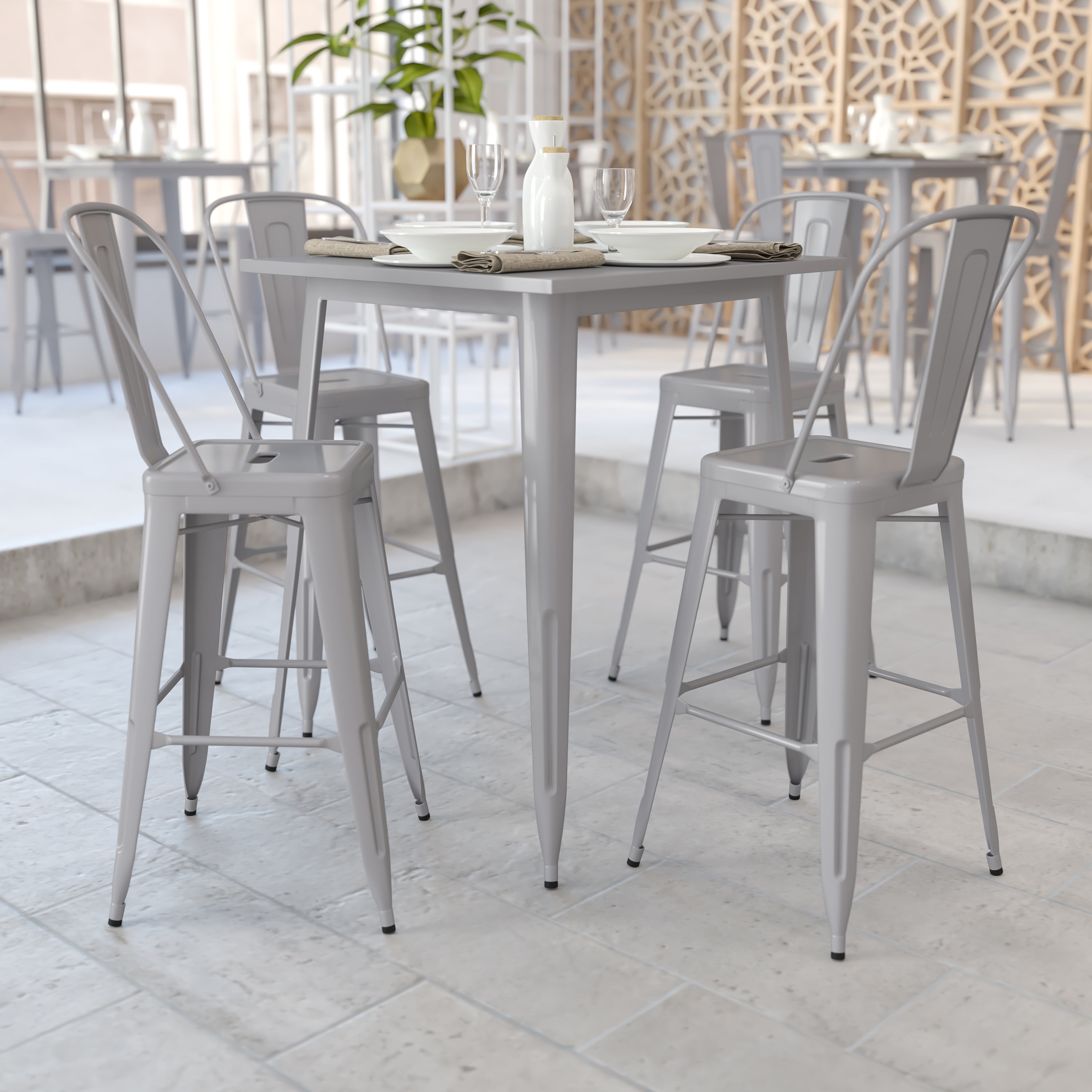 Flash Furniture 23.25'' Round Aluminum Indoor-Outdoor Folding Bar Height Table 