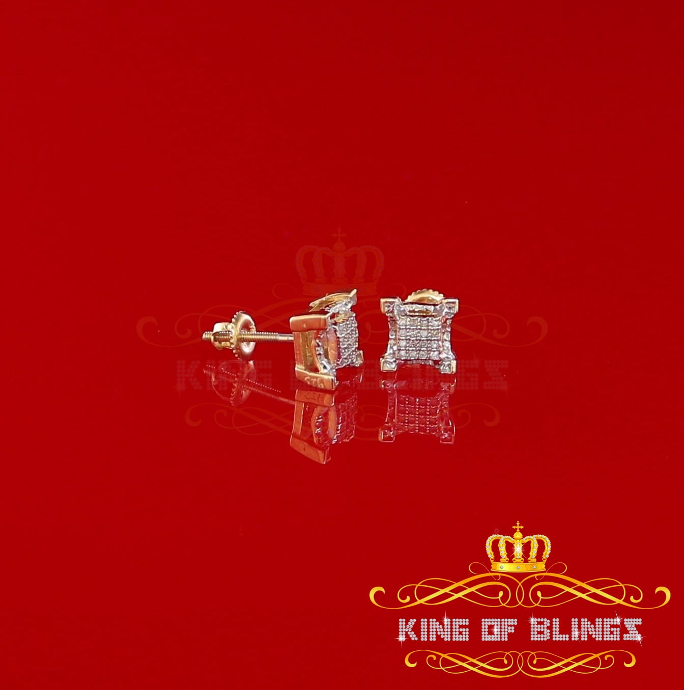 King of Bling's 0.10ct Diamond Stud Earrings For Women Yellow 925 Sterling Silver Stud For Men