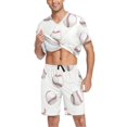 thumbnail image 3 of joogoo Men's Pajama Set Baseball on White V-Neck Pj Shorts Set 2 Piece Loungewear Sleepwear L, 3 of 7
