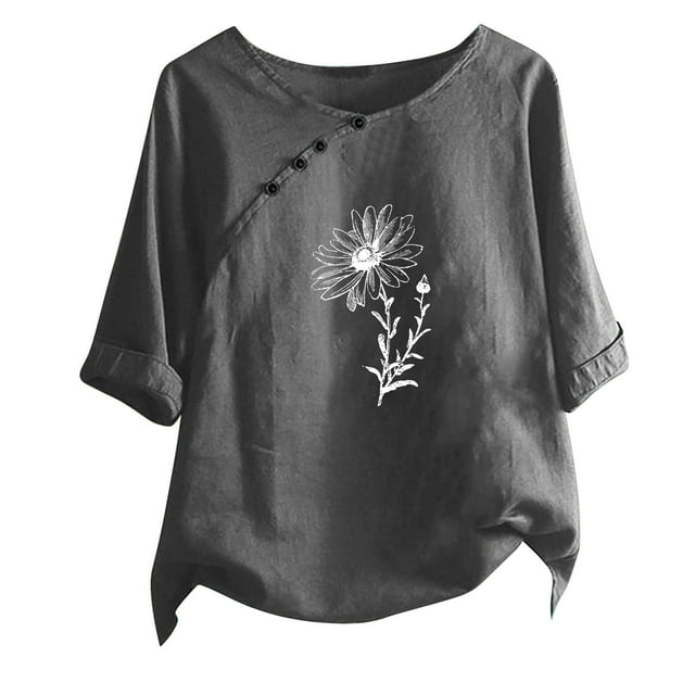 Blouses pour Femmes T-shirt Imprimé Manches Courtes Blouse Col Rond Hauts Décontractés