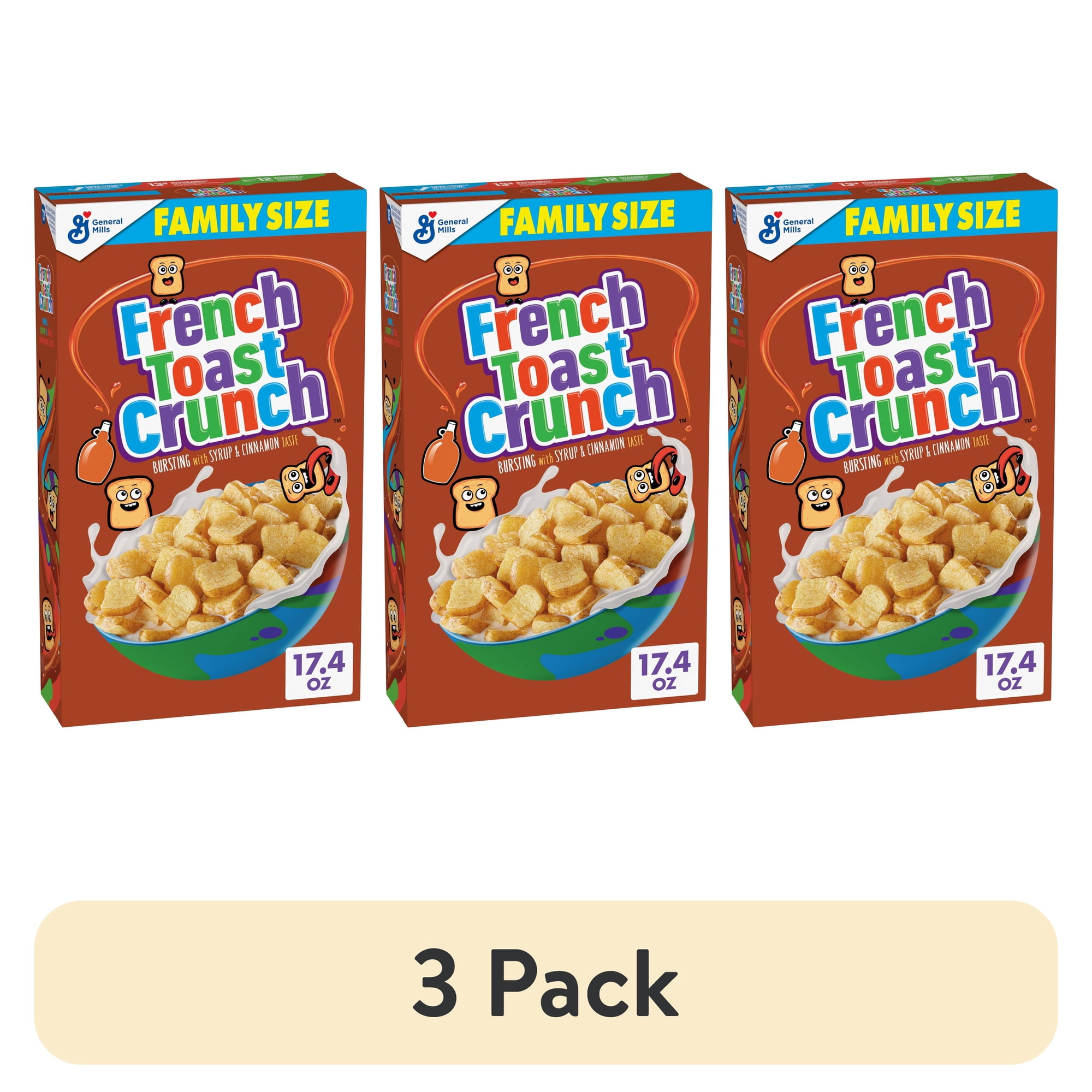 (3 pack) French Toast Crunch Breakfast Cereal, Syrup and Cinnamon Taste, Family Size, 17.4 oz