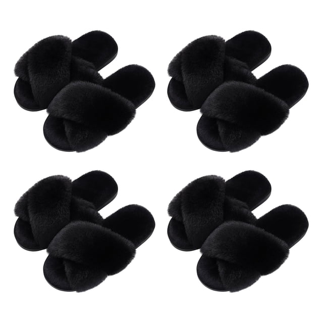 Zapatillas Evshine Fuzzy de espuma viscoelástica con punta abierta para mujer, negras, 40-41