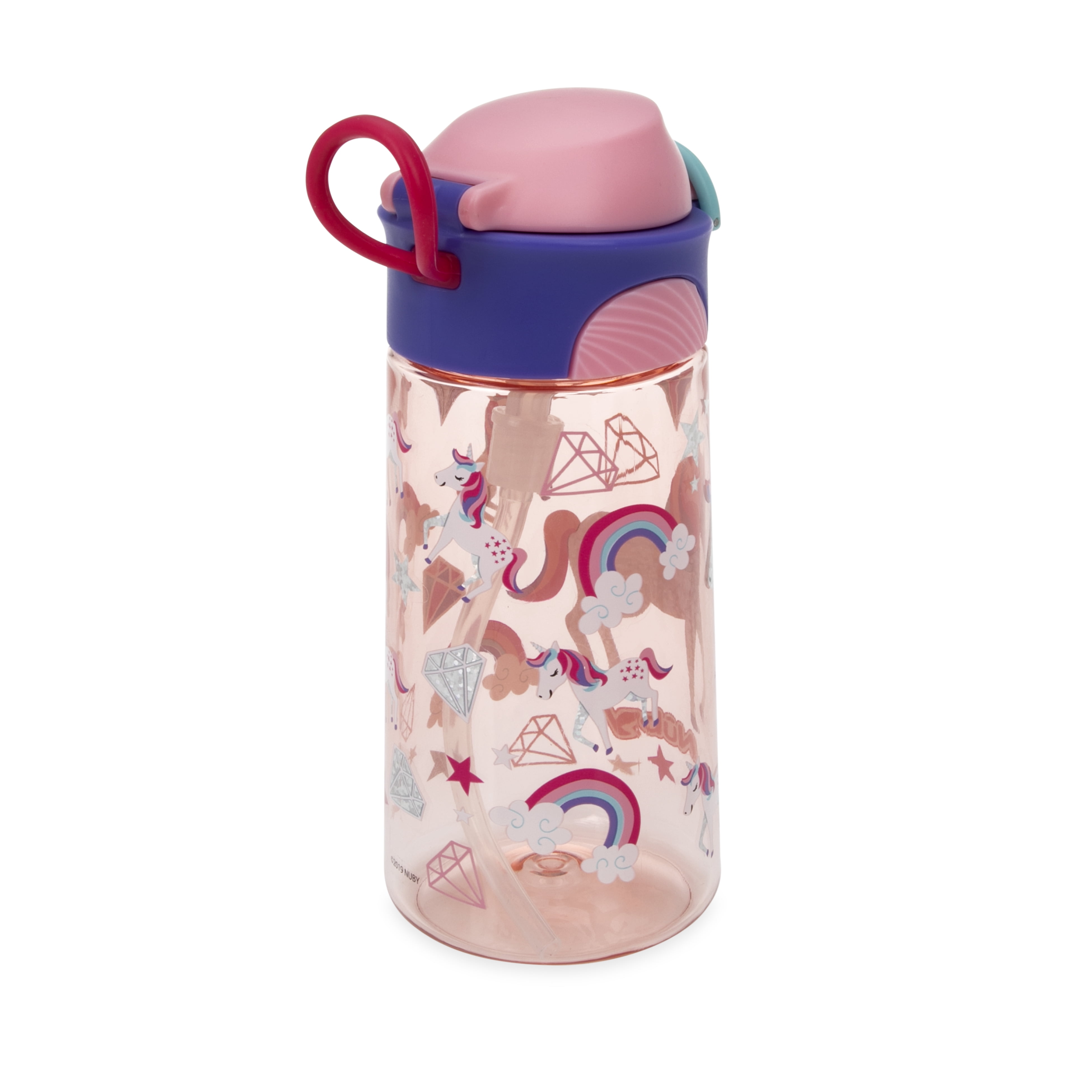Nuby Thirsty Kids Flip-It Bolt Sport Spout Cup, 15 fl oz, Pink with Unicorns