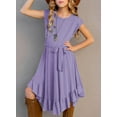 thumbnail image 3 of KISSMODA Girls Casual Dress Summer Round Neck Short Sleeve Ruffle Hem Flowy Swing Mini Dresses 4-12 Years, 3 of 5