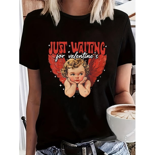 Camiseta con estampado de Cupido de San Valentín para mujer: cuello redondo, manga corta, suave y cómoda. Ideal para adultos, hombres, mujeres, adolescentes y jóvenes.