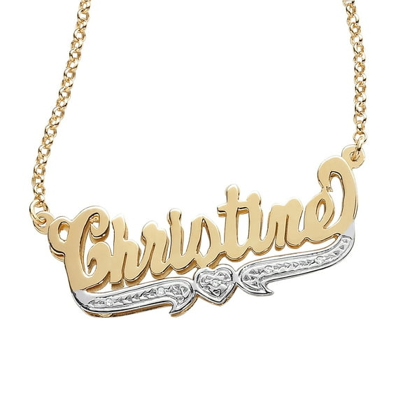 Personalized Planet Women's 3-D Sterling Two-Tone Script Nameplate Necklace with Diamond Accent, 20"