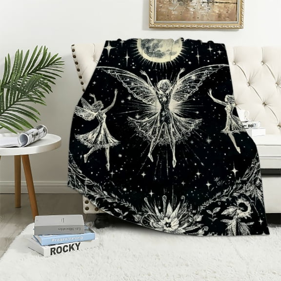 BCIIG Butterfly Skeleton Rose Flowers Boho Blanket,Sun Moon Black White Bed Blanket for Kids Teens,Starry Sky Galaxy Trippy Flannel Blanket for Room Decor,Queen 40x50in