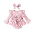 thumbnail image 1 of Gibobby Mamelucos para bebe niño Bebé Niñas Manga Larga Día de San Valentín Acanalado Bowknot Recién Nacido Monos Vestido Diademas Trajes(Rosa, 12-18 Meses), 1 of 5
