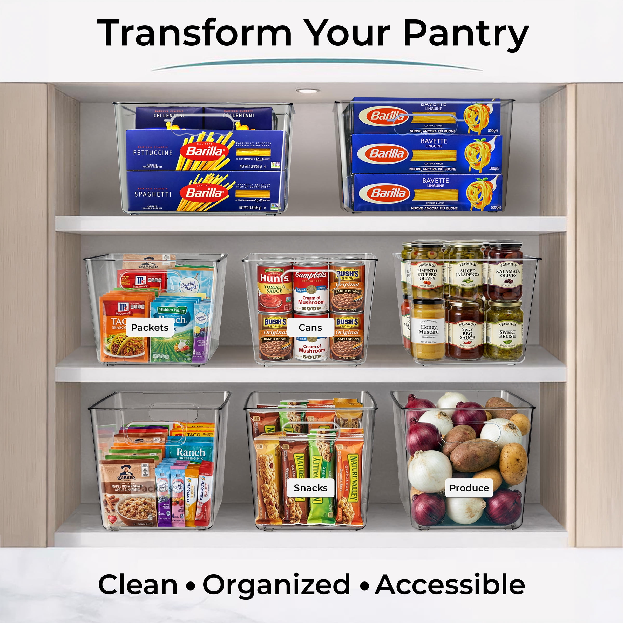Sorbus 8-Pack Clear Stackable Storage Bins with Handles, BPA-Free Large Square Organizers