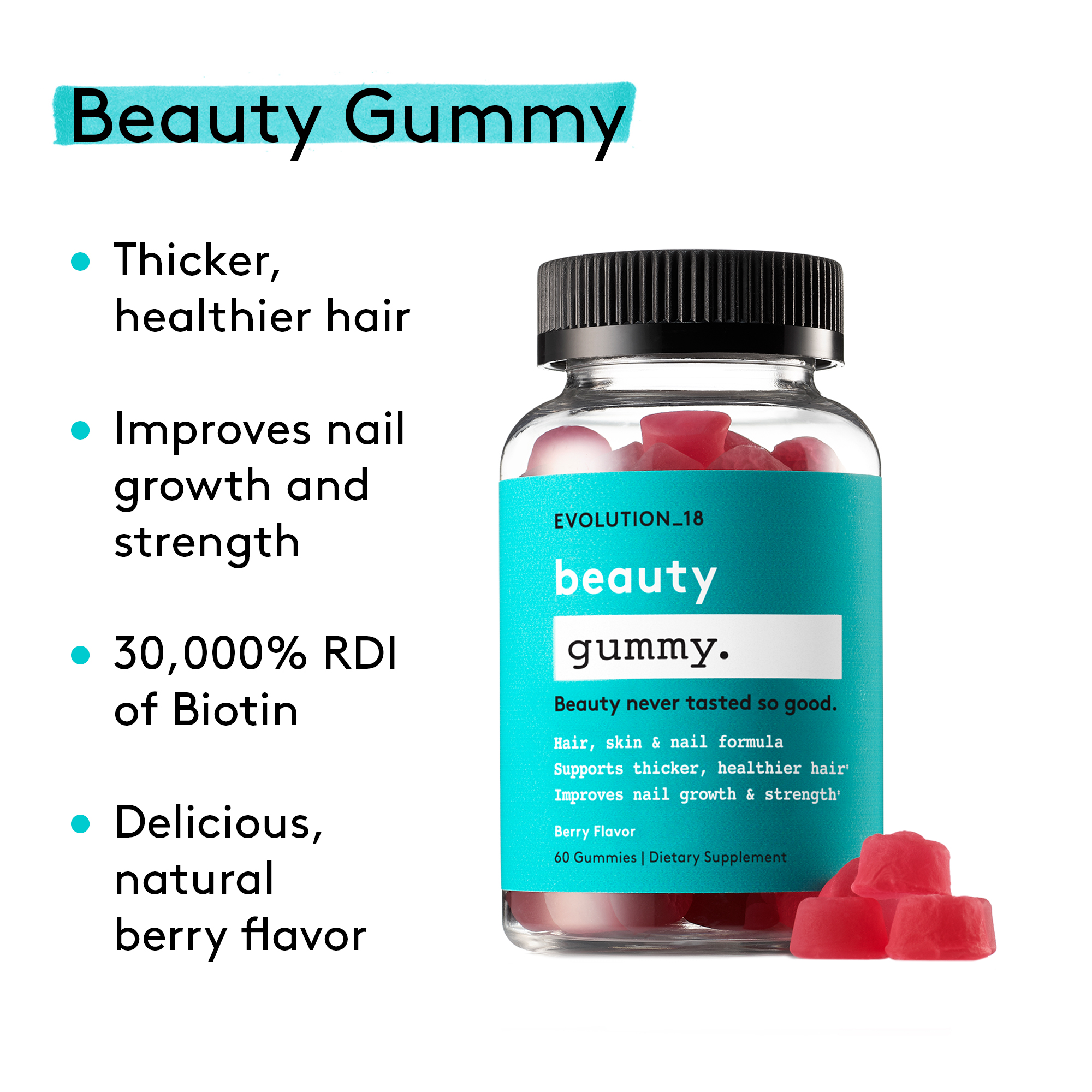 EVOLUTION_18 Beauty Hair and Nail Growth Gummy with Biotin and Keratin, Berry, 30 Servings - image 3 of 5