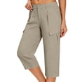 thumbnail image 7 of vdgthytj Cargo Capris for Women Straight Leg Elastic Waist Loose Fitted Pleated Summer Casual Hiking Travel Capri Pants with Pockets, 7 of 7