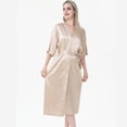 thumbnail image 2 of LYMAYTER Women Casual Bathrobe Fashion Solid Color Soft Sleepwear Summer Satin Long Robes M-2XL, 2 of 9