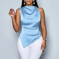 thumbnail image 2 of Irregular Hem Sleeveless Tops for Women Slim Fit Ruched Silk Satin Tank Tops Dressy Asymmetric Blouses Tanks, 2 of 6