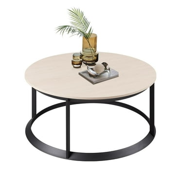Round Coffee Table, 35.8” Small Accent Table with Engineered Wood Top and Modern Triangular Metal Frame