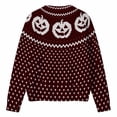 thumbnail image 3 of HAYIMI Womens Halloween Pumpkin Button‑Front Knit Cardigan Long Sleeve Geometric Loose Cozy Fall Fall Sweater, 3 of 5