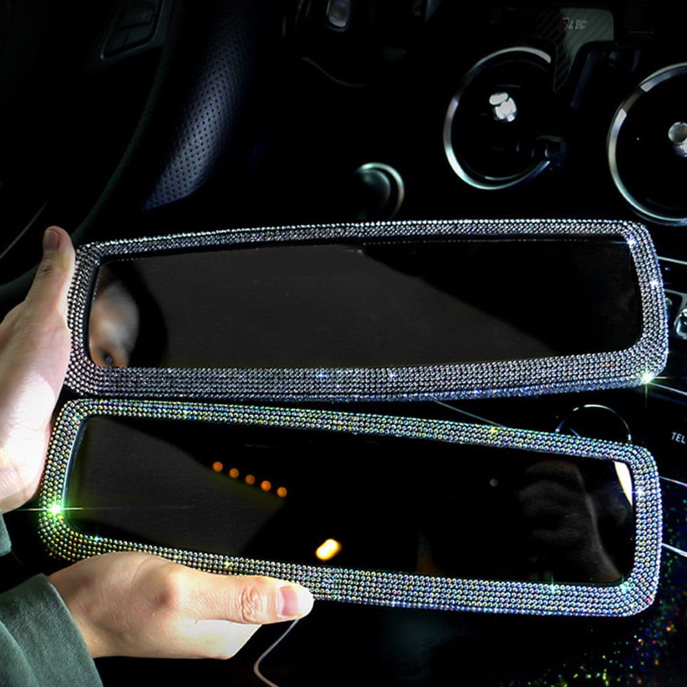 Car Rear View Mirror Accessories with Bling Crystal Diamonds Interior Trim Cover