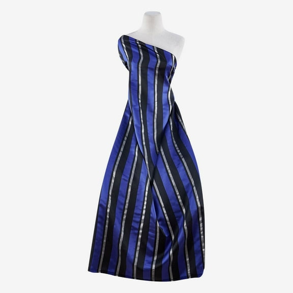 Zelouf Stardust Stripe Lurex Jacquard  , Sewing, DIY, Crafts Fabric by the Yard, Blk/royal/silver, 3 Yard