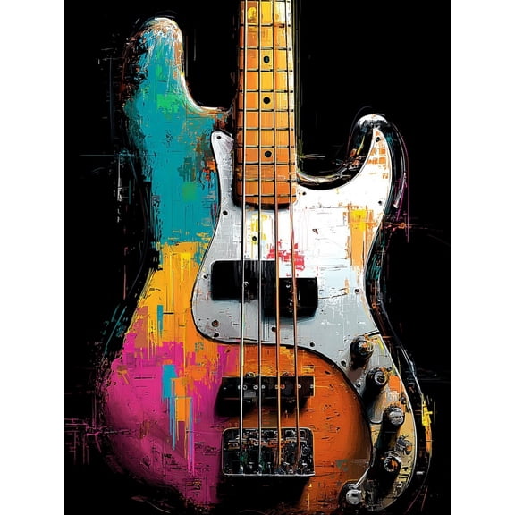 Paint by Numbers Adult DIY Hand Painted Abstract Bass Guitar Oil Painting Canvas Kits with Brush and Acrylic Gifts and Home Decoration Without Frame 40 x 50 cm