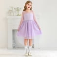 thumbnail image 2 of Gvdentm Girl's Easter Clothes Contrast Mesh Puff Long Sleeve High Waist High-Low Long Dress for 3-12 Years(Purple,7-8 Years), 2 of 9