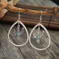 thumbnail image 4 of Retro Hollow Silver Textured Saguaro Cactus Oval Turquoise Stone Drop Earrings, 4 of 5