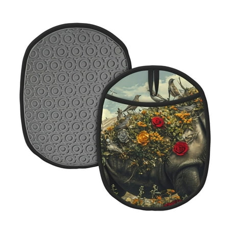 

Lukts Floral Rhino With Birds Print Silicone Pot Mat Mitten With Hanging Loop Heat Resistant Oven Mitts Non-Slip Bbq Baking Smoking Potholders