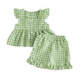 thumbnail image 3 of ZOSOED Kids Matching Outfits Cotton Gingham Ruffle Sleeve Top & Shorts Set Green 2-3 Years, 3 of 4