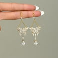 thumbnail image 3 of Sunyuer 14K Gold Plated Butterfly Dangle Earrings for Women - Dainty, Trendy, Hypoallergenic CZ Drop Earrings - Simple Long Dangling Jewelry, 3 of 5