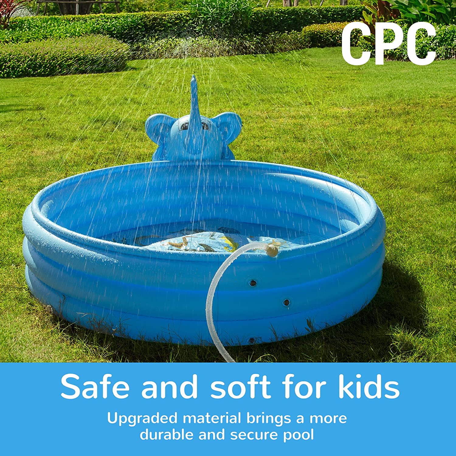 Party Garden 50”X12” 2-in-1 Elephant Small Pool for Backyard 3 Rings Round Splash Above Ground Baby Ball Pit Pool for Kid Age 3+ Blue Inflatable Swimming Pool Ingbelle Kiddie Pool 