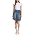 thumbnail image 2 of INSPIRE CHIC Women's Denim Skirts A-Line Raw Hem High Waist Mother's Day Button Front Casual Jean Skirt Retro Blue L, 2 of 6