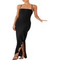 thumbnail image 4 of Femmes Été Longue Skinny Robe Fronde Couleur Unie Irrégulière Fendue Robe d'Ourlet, 4 of 7