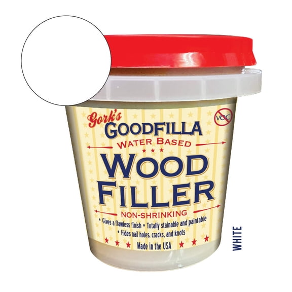 GoodFilla Water-Based Wood & Grain Filler for Wood Finishes, Non-Shrinking, White, 8 oz