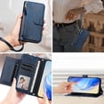 thumbnail image 3 of Case for REALME V25 Zipper Wallet Flip Cover with Card Holder, Photo Frame, Kickstand & Lanyard, PU Leather Blue, 3 of 5