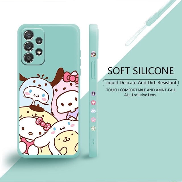 Hello Kitty Cinnamoroll Kuromi familia líquido caso para Samsung Galaxy A73 A71 A72 A12 A21s A22 A23 A31 A32 A51 A52 A52s A53 A02s xuanjing unisex