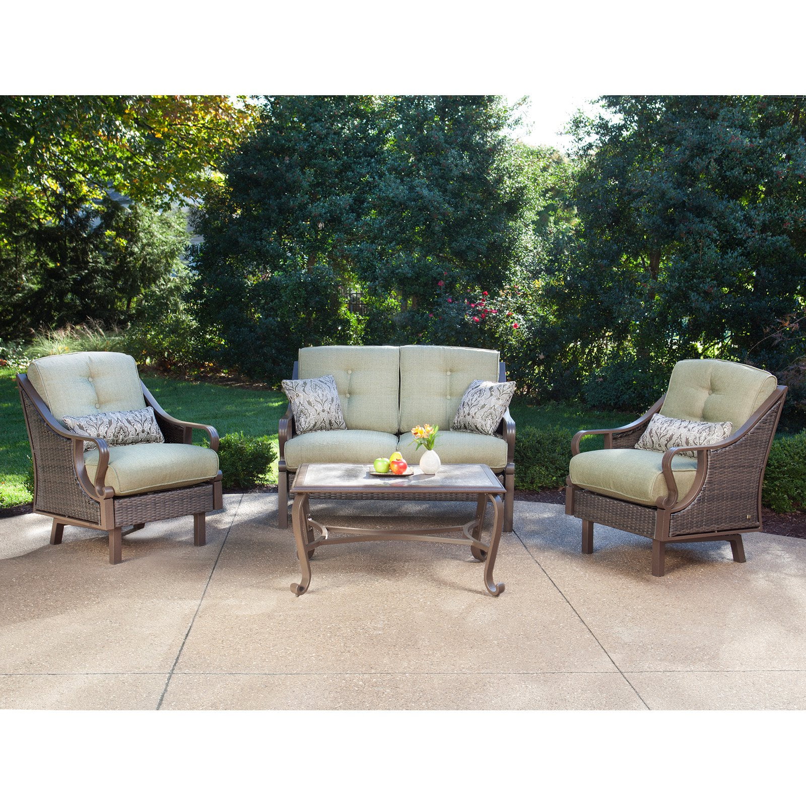 Hanover Ventura 4-Piece Outdoor Wicker Patio Set with Pillows, Mint