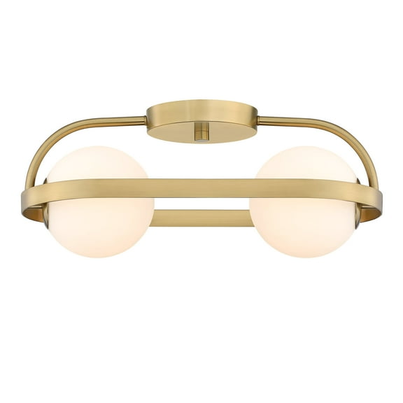 Utopia 19 in. 2-Light Brushed Gold Modern Entryway Semi-Flush Mount with Etched Glass Shades