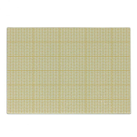 Vintage Cutting Board, Gingham Pattern with Bicolor Checkered Squares with Heart Shaped Motifs, Decorative Tempered Glass Cutting and Serving Board, Small Size, Mustard and White, by Ambesonne