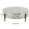 thumbnail image 4 of DecMode 38" x 13" Gray Mother of Pearl Shell Handmade Mosaic Inlay Geometric Coffee Table with Black Metal Legs, 1-Piece, 4 of 14