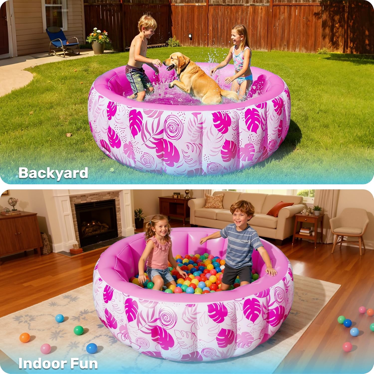 Inflatable Swimming Pool,5.5ft x 20 Inch Full-Sized Blow Up Durable Thickened Luxury Above Ground Family Pool with Comfortable Backrest for Summer Water Party Backyard Garden Lawn