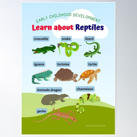 Learn About Reptiles Classroom Poster/Chart & Other School/Home Learning Supplies & Gifts Poster Wall Art, Modern Wall Decor For Living Room Bedroom, 8x12 UNFRAMED