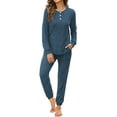 thumbnail image 3 of MOSHU Two Piece Womens Pajama Sets Button Down Shirts and Drawstring Pants with Pockets Solid Lounge Sets for Women, 3 of 10