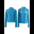 thumbnail image 2 of Chaqueta de Terciopelo de Larga de Color Liso para Mujer, Abrigo Corto Informal con Hebilla y Bolsillos. Azul Brillante XL, 2 of 5