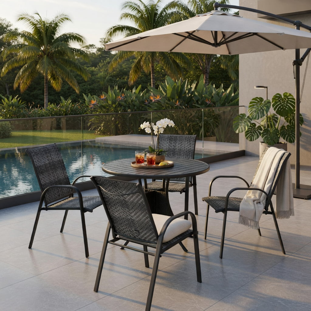 Hommoo 6-Pack Stackable Outdoor Dining Chairs, All-Weather PE Wicker & Rustproof Steel Frame, Patio, Garden & Poolside Use, Gray