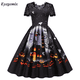 thumbnail image 4 of Nuevo vestido de Halloween 2022 para mujer, vestido de fiesta con estampado de calavera de calabaza y encaje de manga corta con retazos, Pesadilla antes de Navidad, 4 of 5