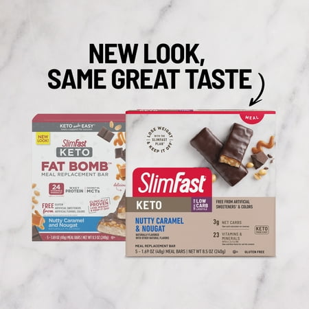 SlimFast Keto Nutty Caramel and Nougat Meal Replacement Bar 5 - 1.69 oz Meal Bars