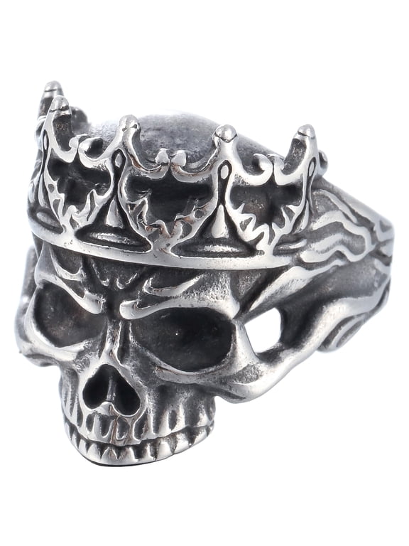 Stainless Steel Party Chunky Jewelry Crown King Skull Ring for Men (10)
