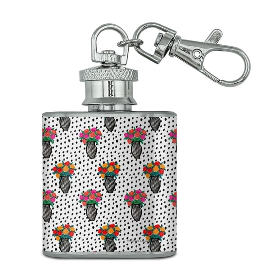 Flower Vases Pattern Stainless Steel 1oz Mini Flask Key Chain