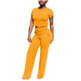 thumbnail image 2 of Gaecuw Matching Sweat Sets for Women Womens Two Piece Pants Set Short Sleeve Pullover Floor Length Wide Leg Athletic Pants Crew Neck Crop Yoga Outfits Lace up Gym Sets Solid Sweat Suits with Pockets, 2 of 5