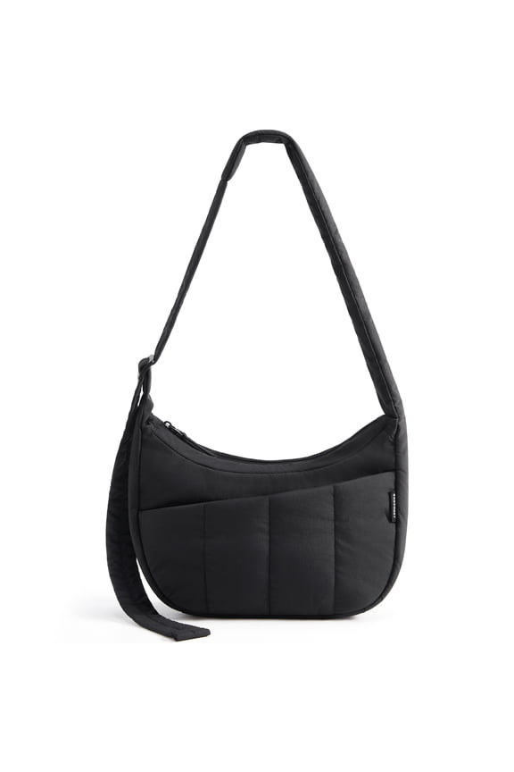 Puffy Crossbody Bag for Daily Use, Lightweight Shoulder Handbag Underarm Pouch with Adjustable Straps, Black