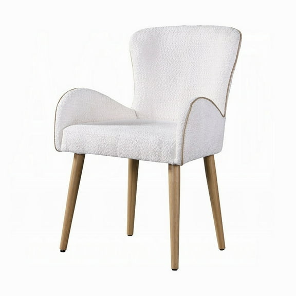 Willy Side Chair Set of 2, White Boucle, Soft Padding, Brown Wood Legs